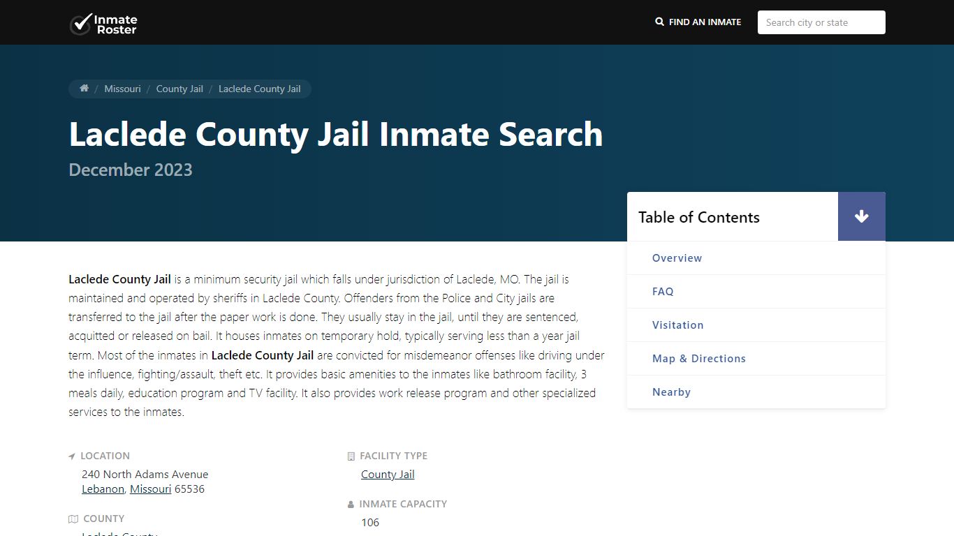 Inmate Search | Laclede County Jail - Lebanon, MO - InmateRoster